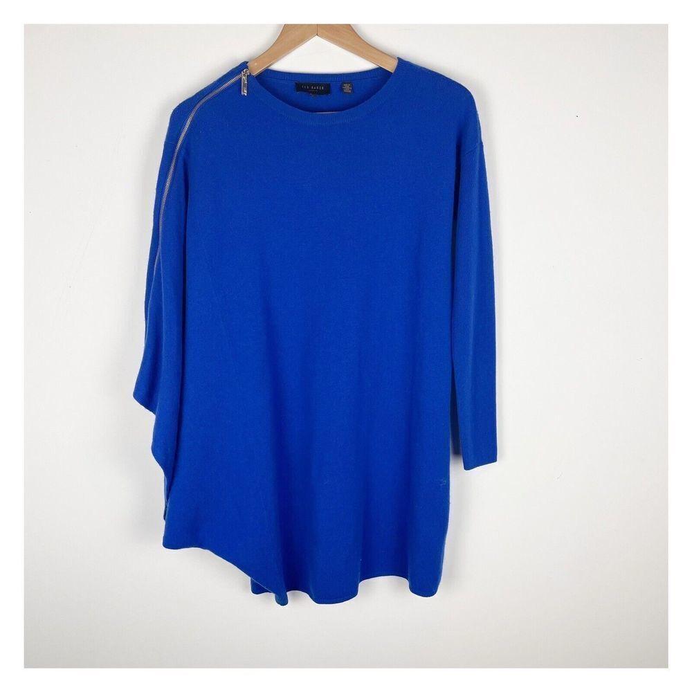 Ted Baker Wool‎ Cashmere Blend One Sleeve Accen Zip Sweater US Size 4 Asy…​